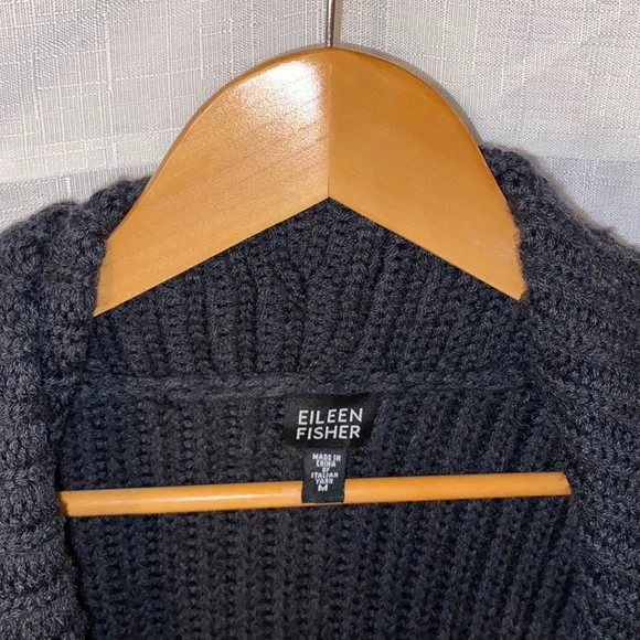 Eileen Fisher 100% Merino Wool Open Front Cardigan Charcoal Gray M - Picture 3 of 7